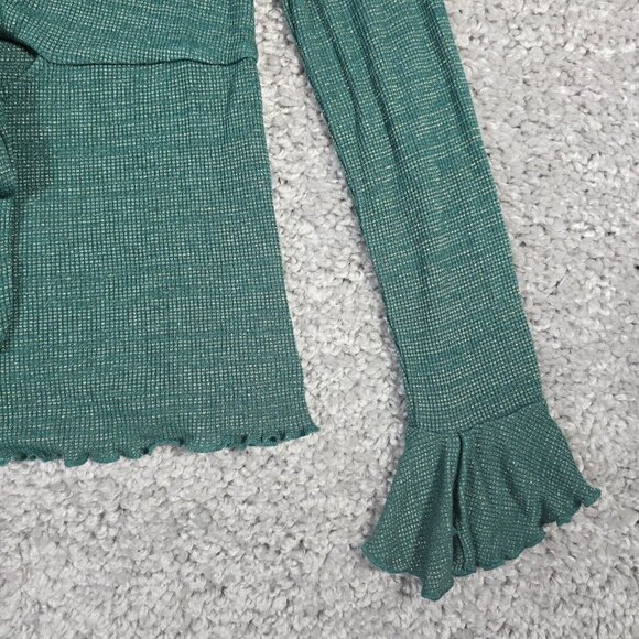 Intimately Free People Women Top Size Large Green Metallic Boho Flare Sleeve - Picture 3 of 12